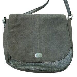 Lauren Ralph Lauren Cobden Saddle Gray Leather Crossbody Bag